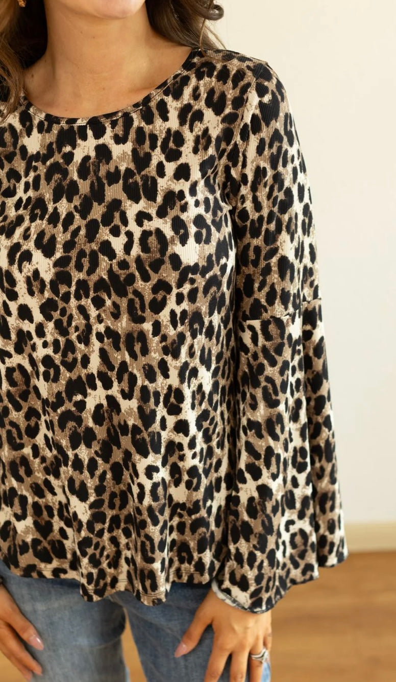 Cheetah Bell Sleeve Top