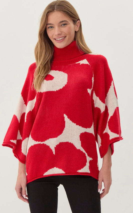 Red Flower print knit pullover