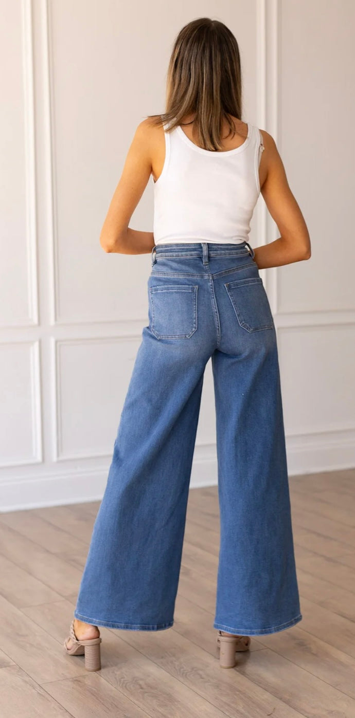 Valentina Medium Wash Wide Leg Flare Jeans