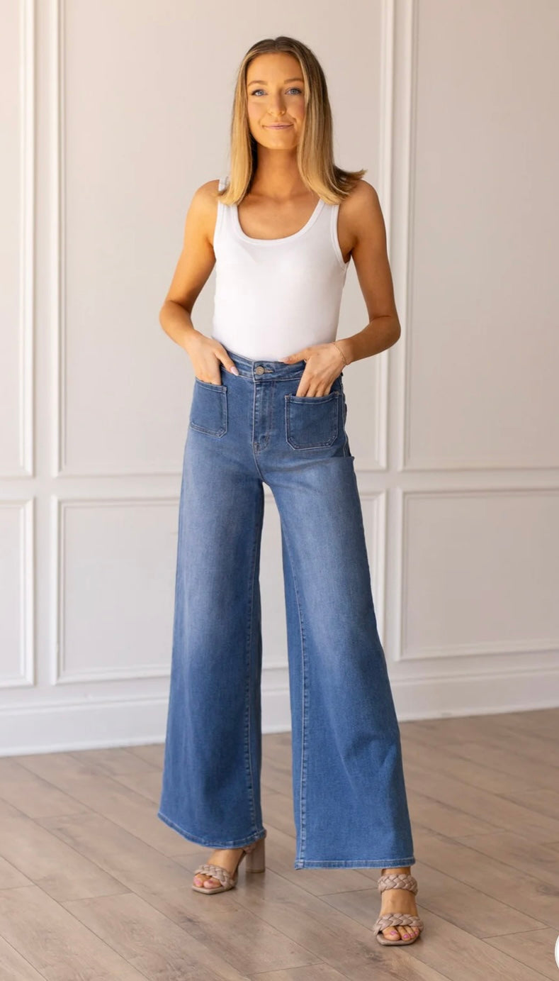 Valentina Medium Wash Wide Leg Flare Jeans