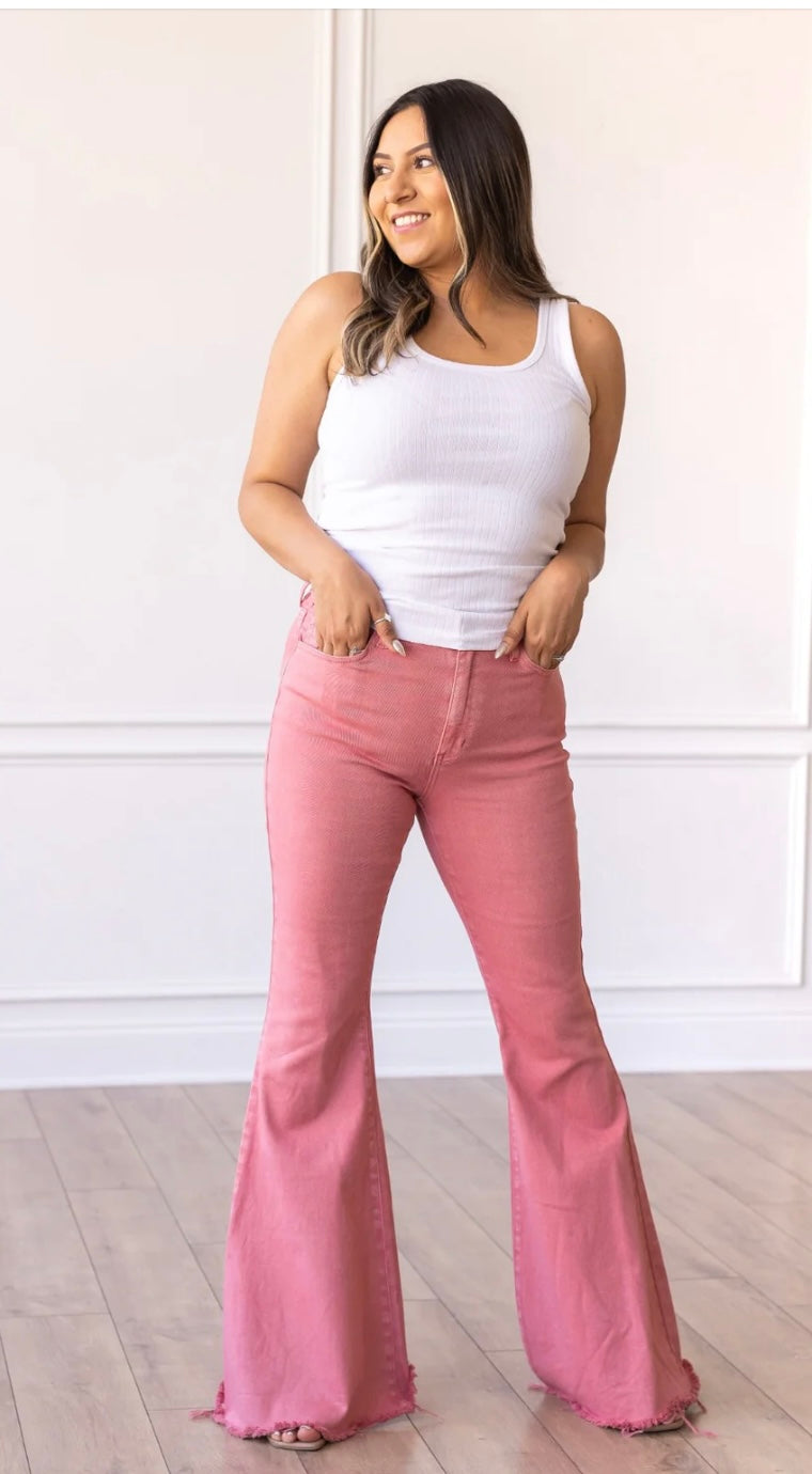 Pink Denim Bell Bottoms