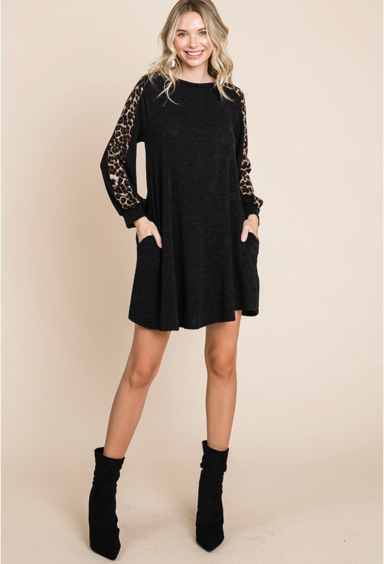 Black Cheetah Sweater Dress