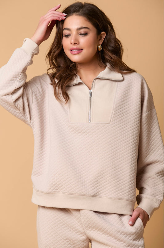 Beige Long Sleeve 3/4 Zip