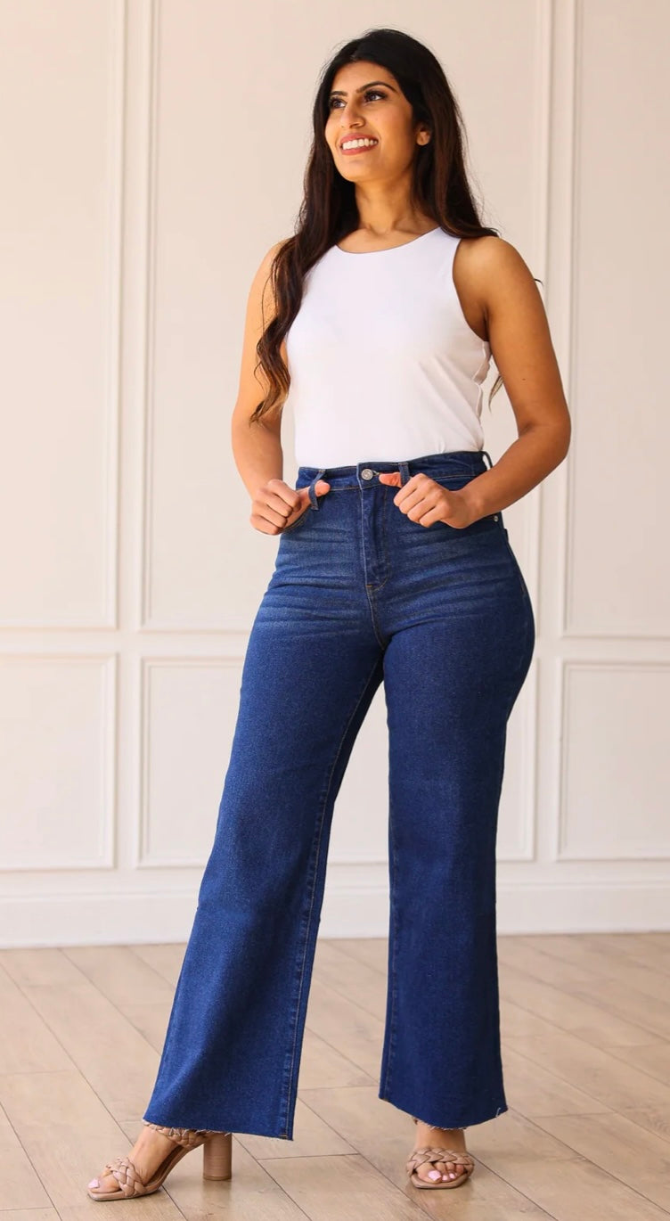 The Dakota True Blue Wide Leg with Fray Hem