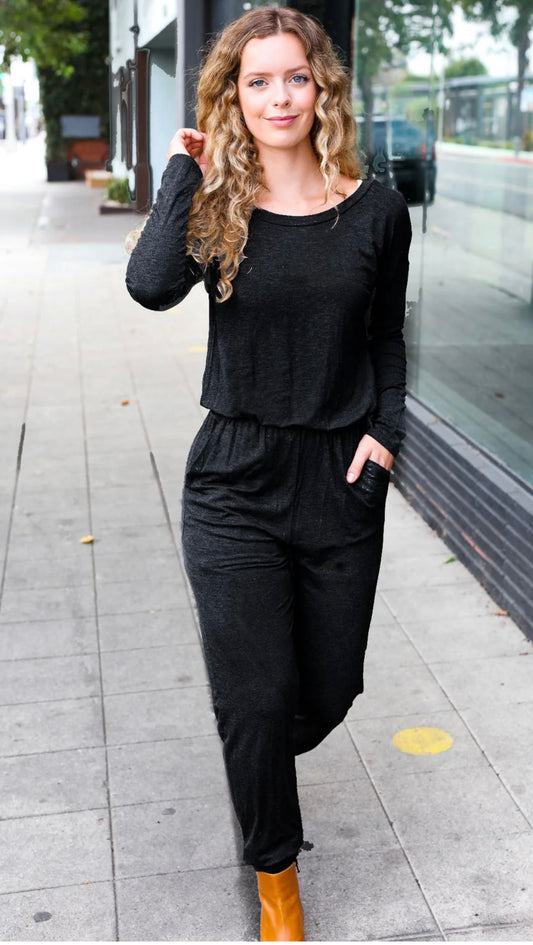 Black Solid Pocketed Jumpsuit