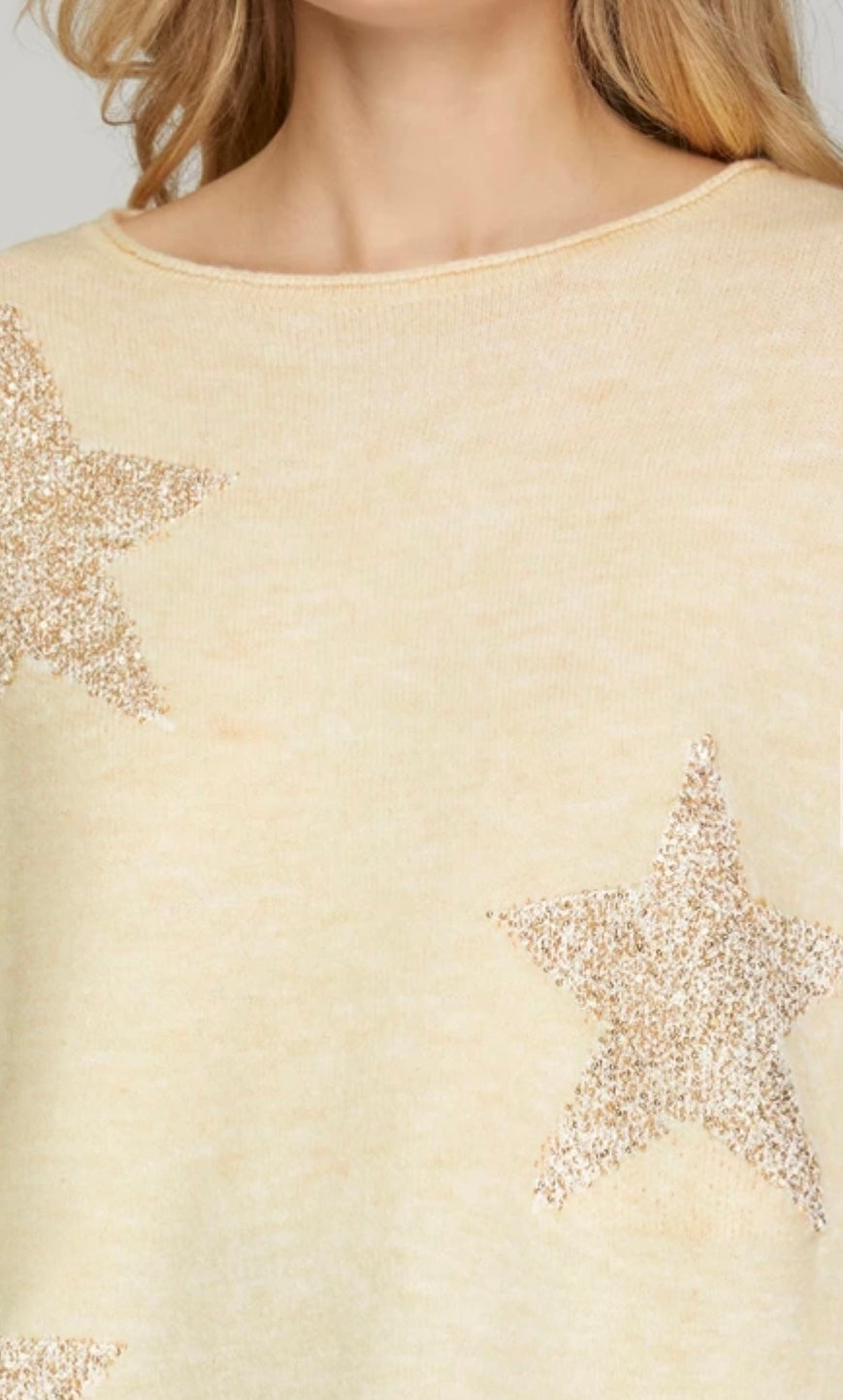 Cream Long Sleeve Star Sequins Sweater