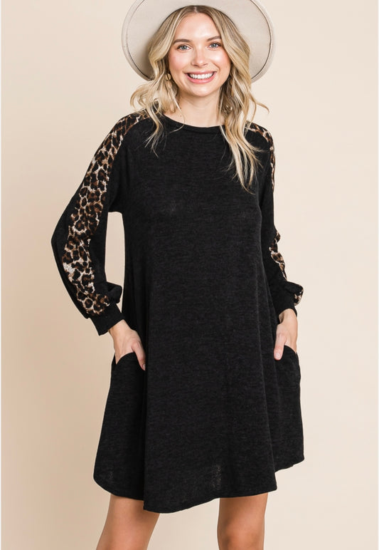 Black Cheetah Sweater Dress