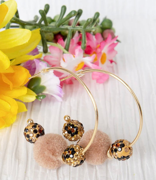 Fuzzy Leopard Hoop Earrings, Blush