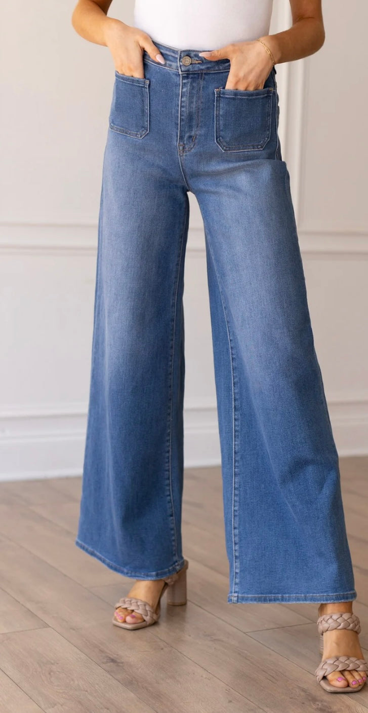 Valentina Medium Wash Wide Leg Flare Jeans