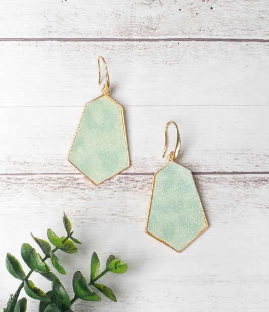 Serving Up Sass Shimmery Mint Leopard Hexagon Earrings