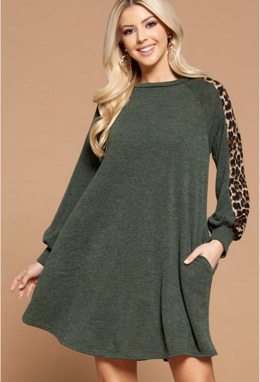 Olive Cheetah Sweater Dress