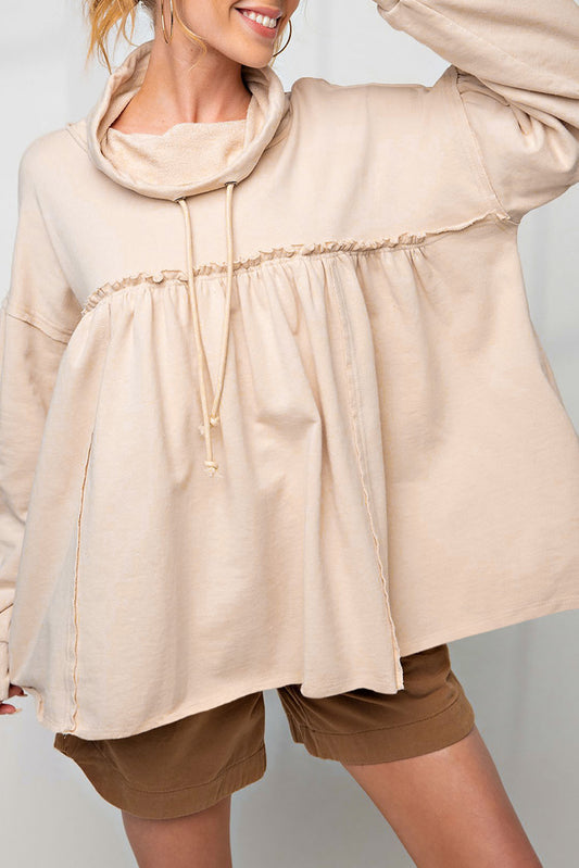 Beige Frill Cowl Neck