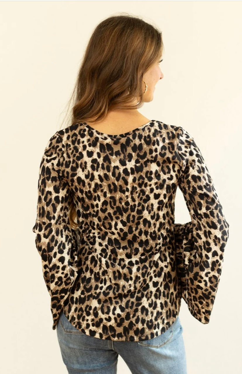 Cheetah Bell Sleeve Top