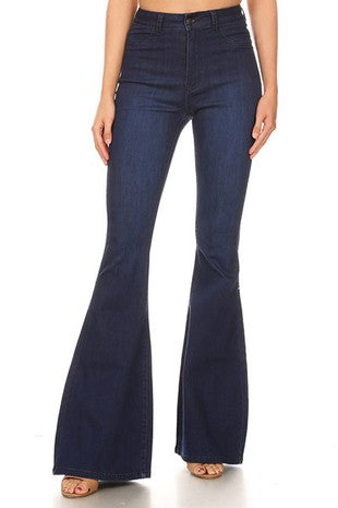 JC JQ DARK WASH HIGH RISE STRETCH BELL BOTTOM DENIM