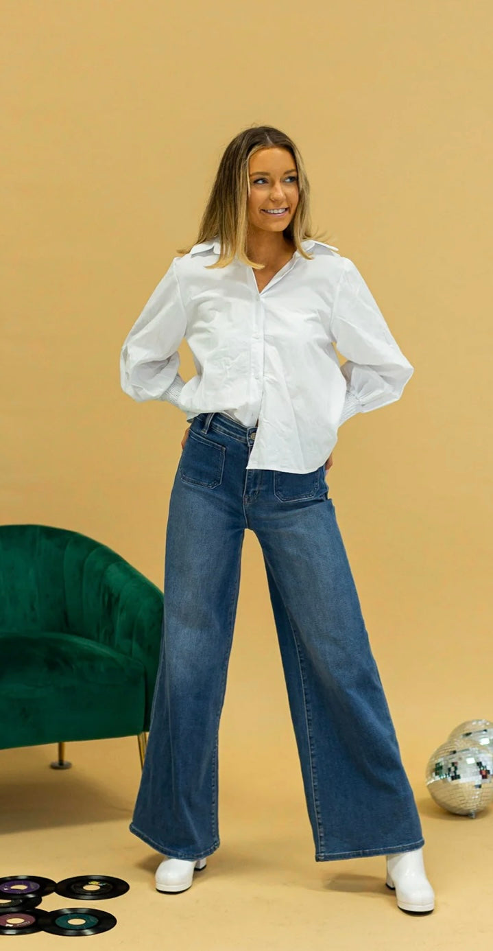 Valentina Medium Wash Wide Leg Flare Jeans