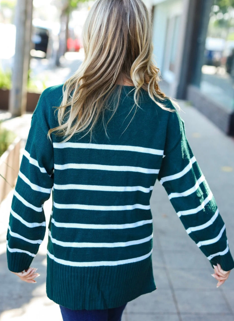 Stand Out Hunter Green Stripped Oversized Sweater