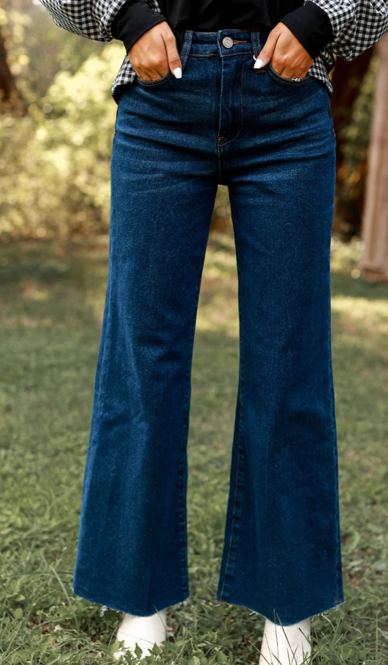 The Dakota True Blue Wide Leg with Fray Hem