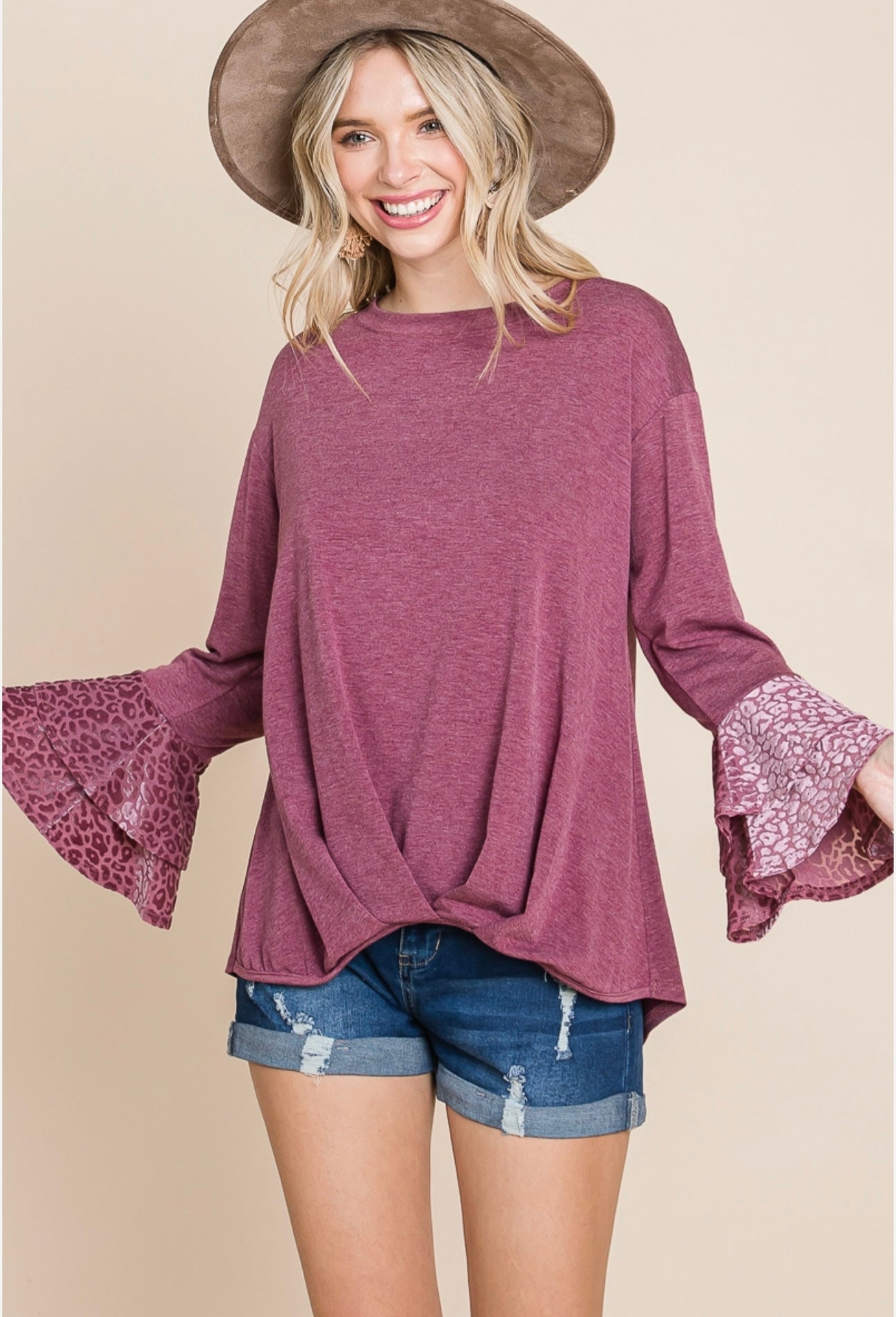 Mauve Knit Top with Velvet Cuffs