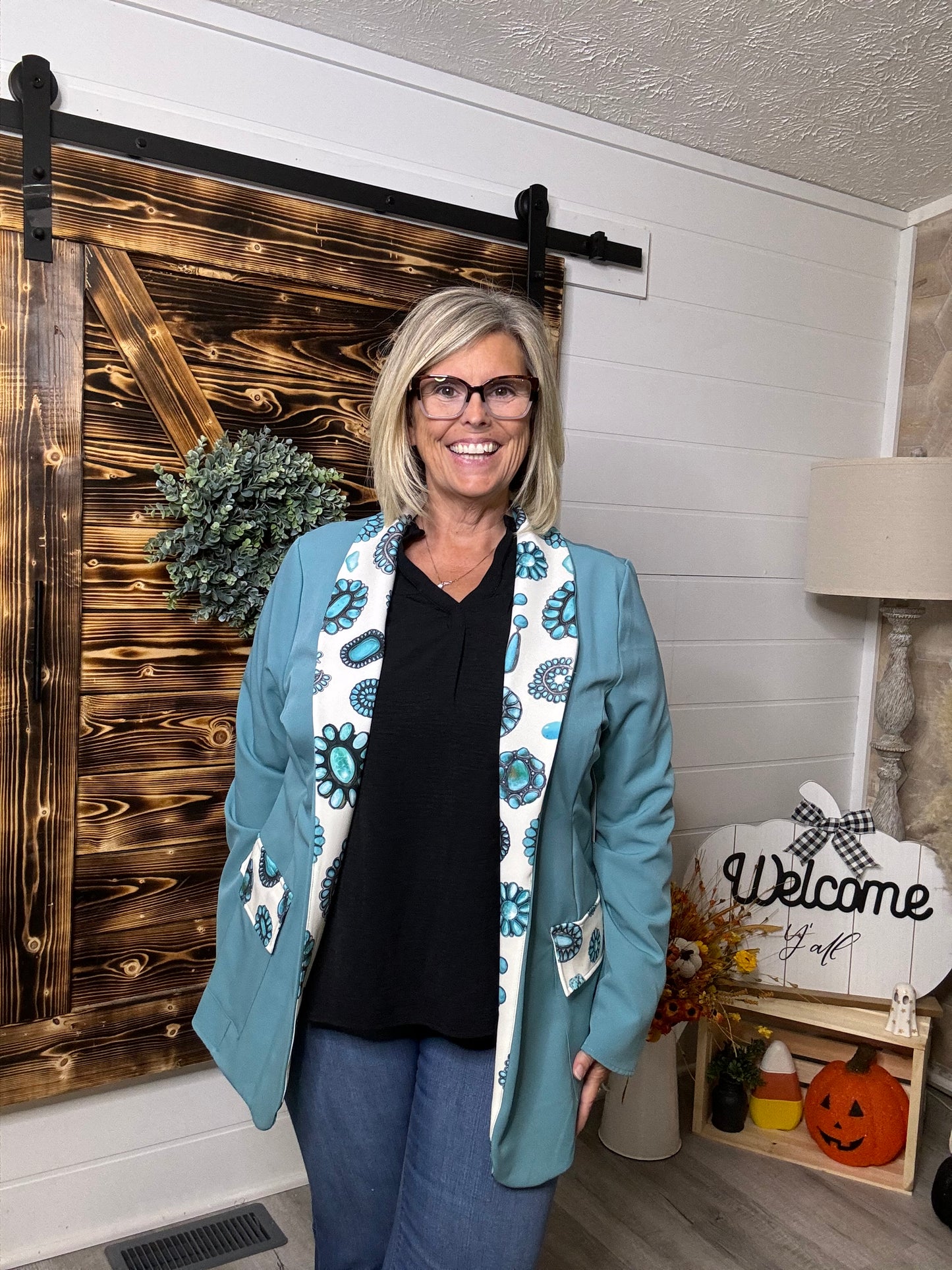 Teal Squash Blossom Blazer