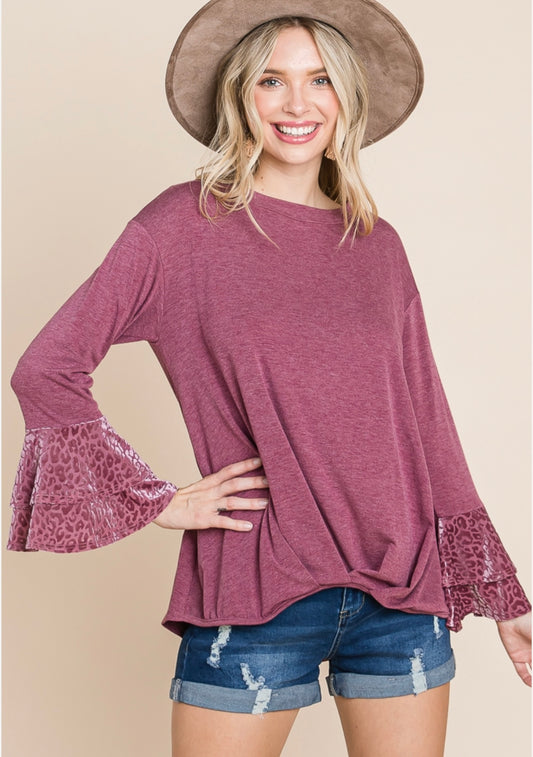 Mauve Knit Top with Velvet Cuffs