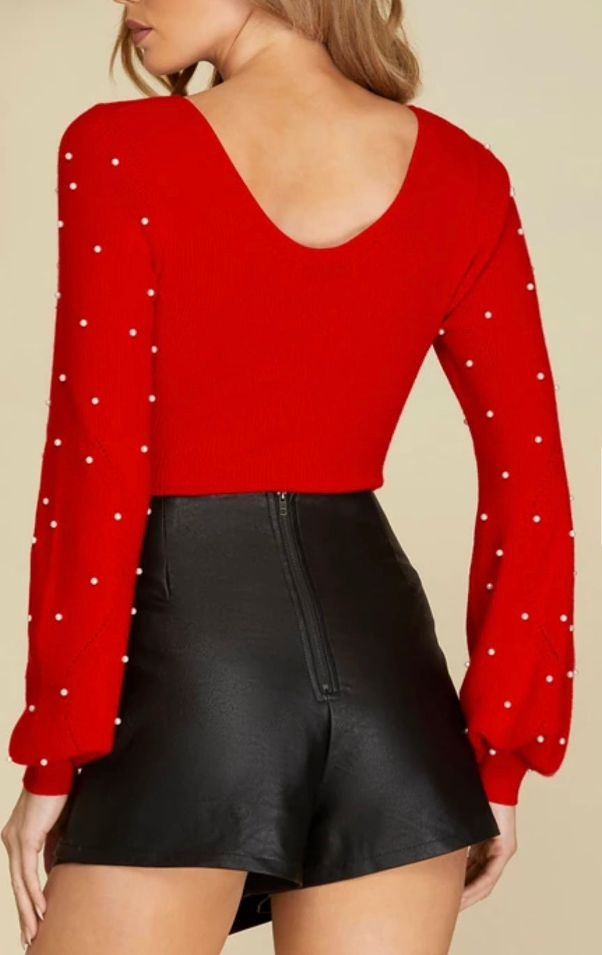 Pearl Beaded Sweater Bodysuit